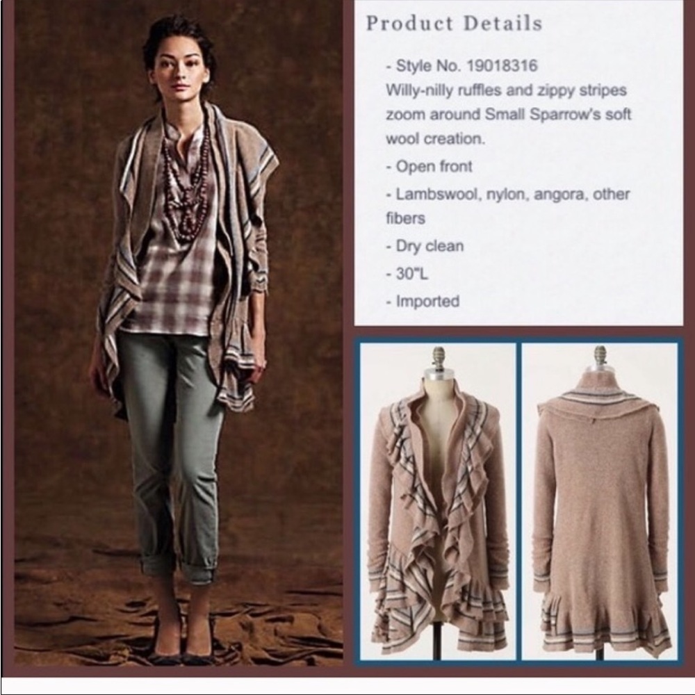 Anthropologie / Sparrow Ruffle Sweater / Size 0 / minor Flaw